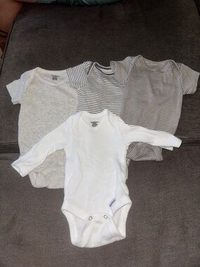 Gerber White, Light Gray, and Gray Stripe Baby One-Piece Bodysuits